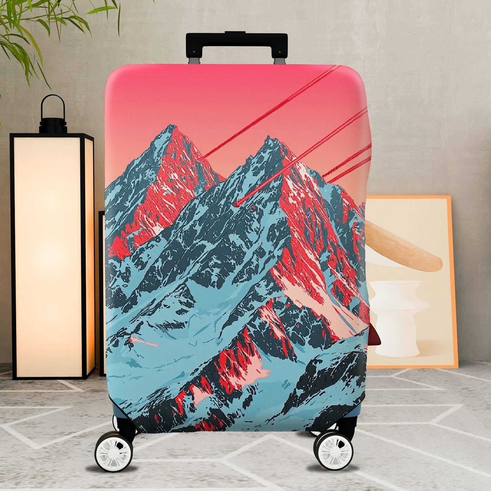 1-Piece Mountain Sunset Landscape Abstract Artistic Vibrant Colorful  Suitcase Luggage Cover, Stretch Protective Sleeve