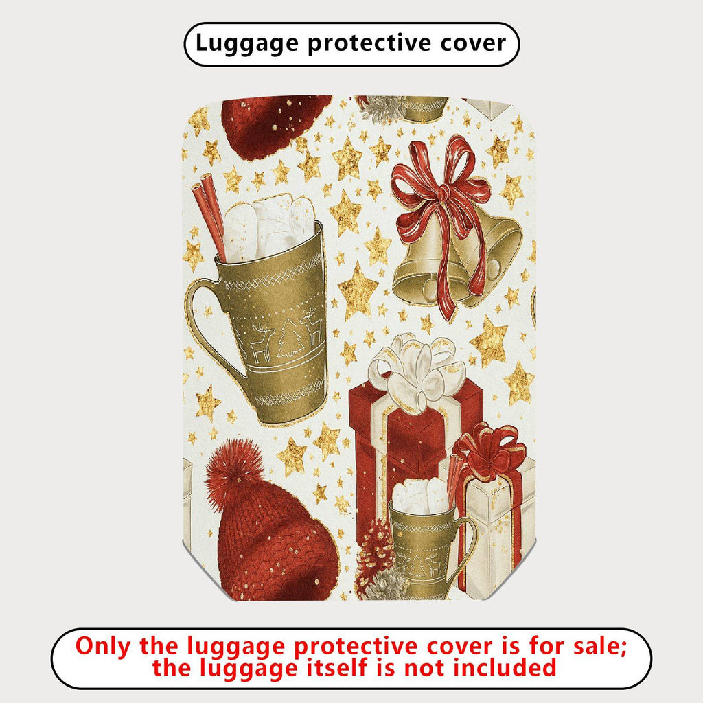 1-Piece Christmas Holiday Bell Gift Hot Chocolate Red Hat  Suitcase Luggage Cover, Stretch Protective Sleeve