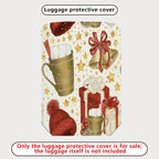 1-Piece Christmas Holiday Bell Gift Hot Chocolate Red Hat  Suitcase Luggage Cover, Stretch Protective Sleeve