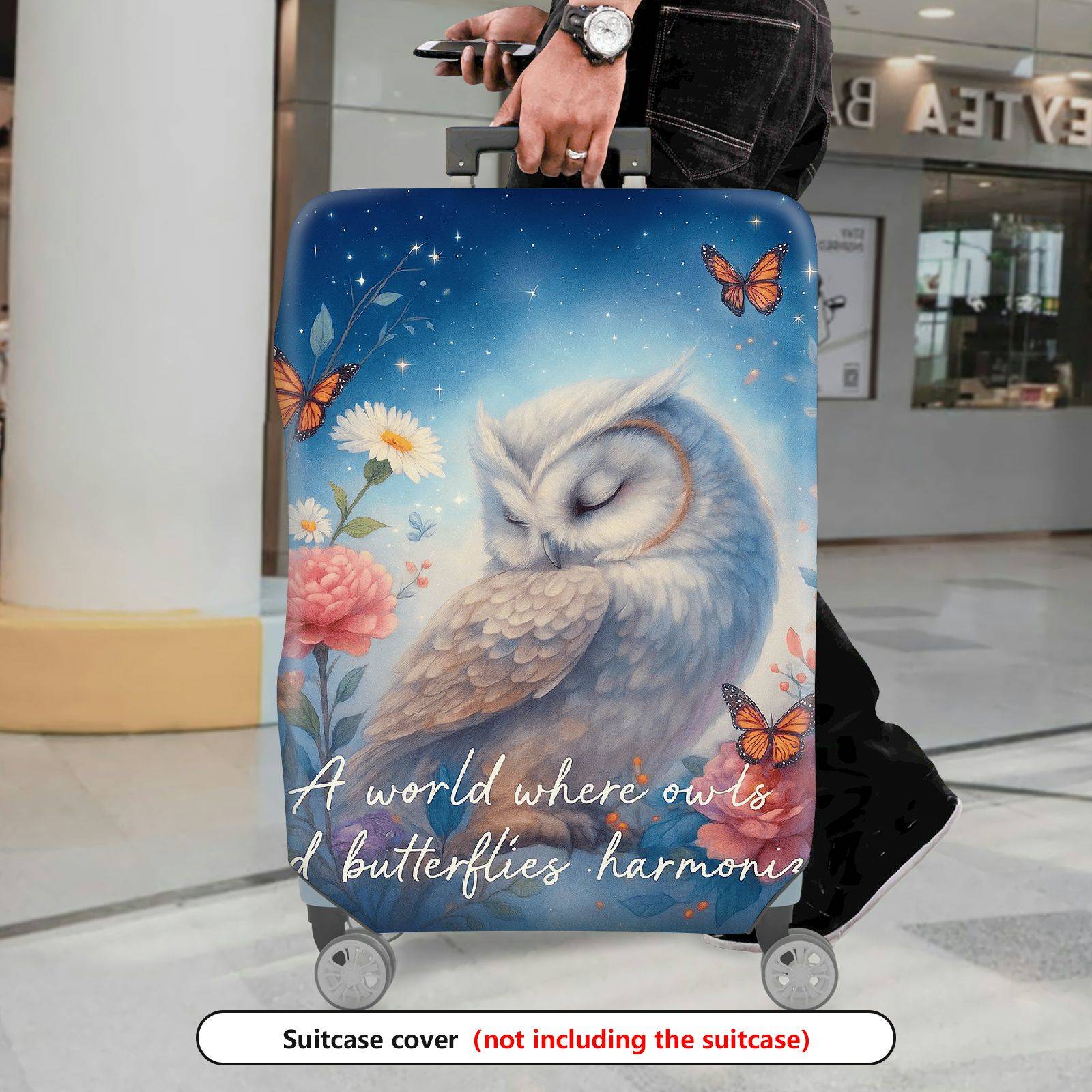 1-Piece Floral Owl Butterfly Starry Nature Dreamy  Suitcase Luggage Cover, Stretch Protective Sleeve