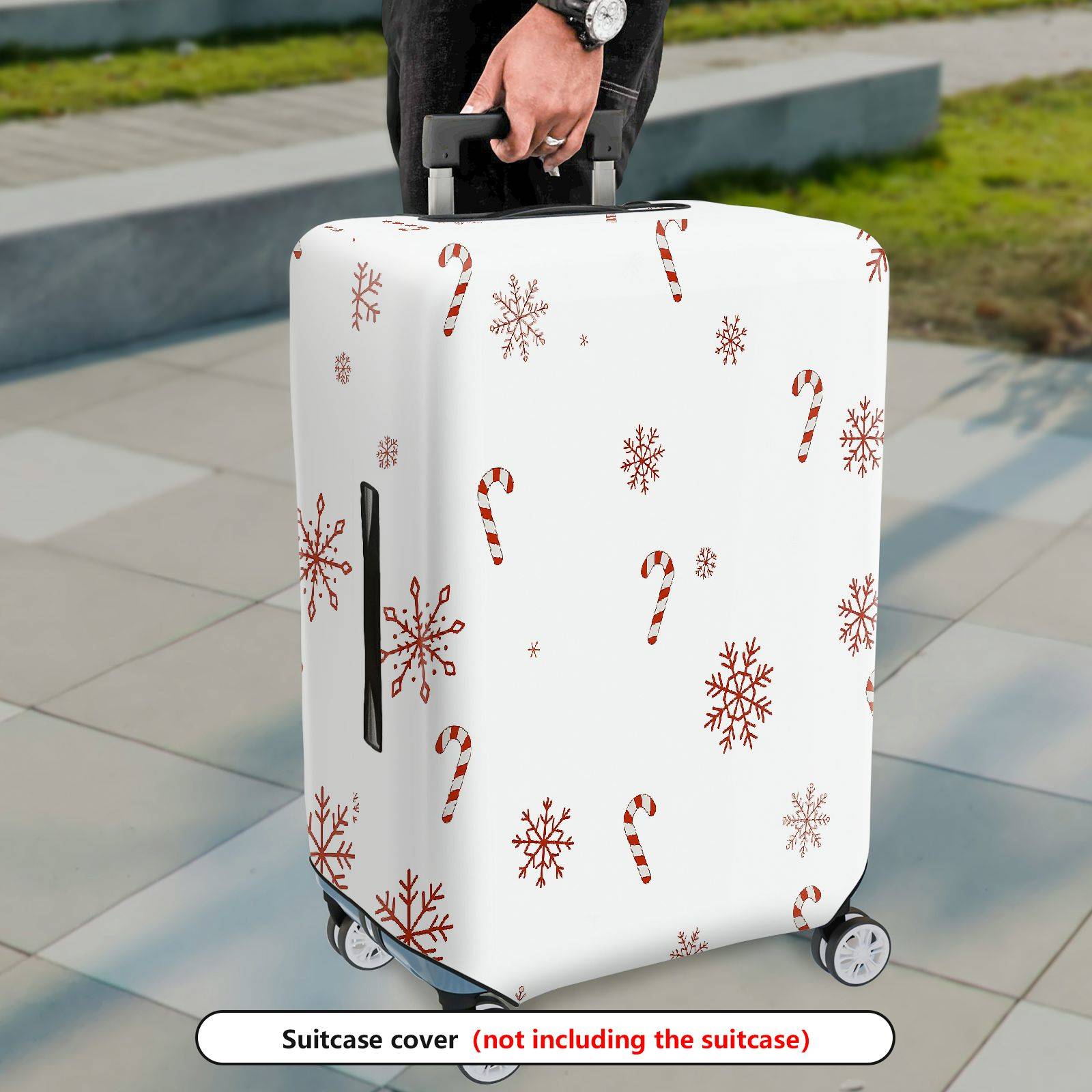 1-Piece Christmas Snowflakes Candy Cane Festive Travel Holiday  Suitcase Luggage Cover, Stretch Protective Sleeve