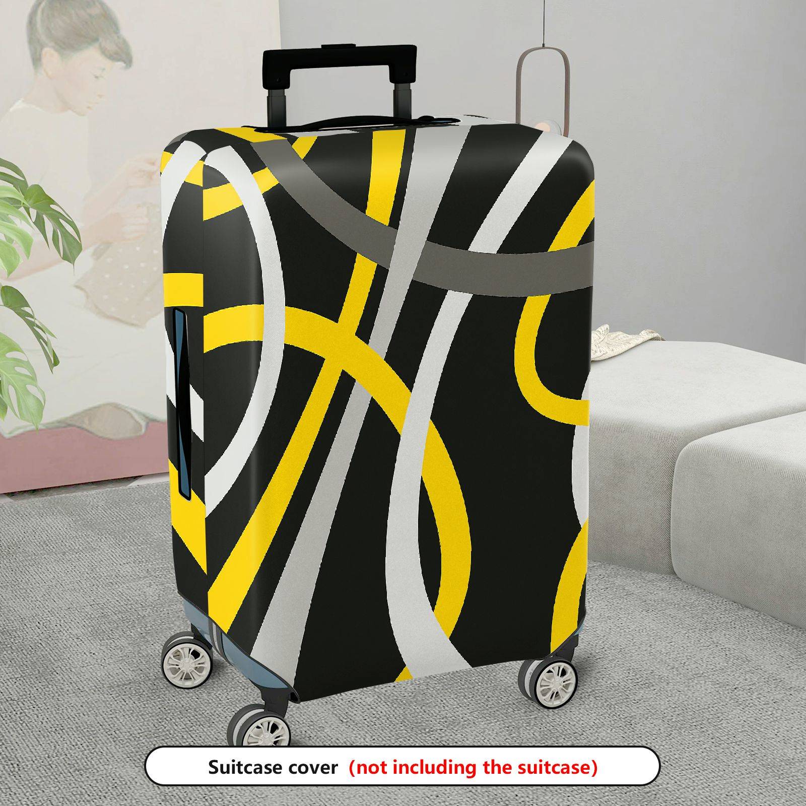 1-Piece Abstract Modern Geometric Artistic Black Yellow Gray  Suitcase Luggage Cover, Stretch Protective Sleeve