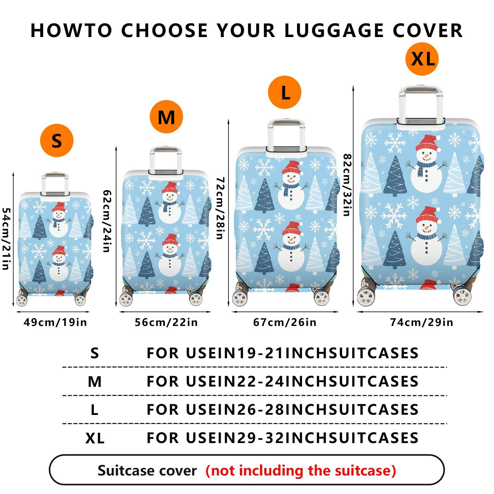 1-Piece Snowman Snowflake Christmas Tree Winter Holiday  Suitcase Luggage Cover, Stretch Protective Sleeve