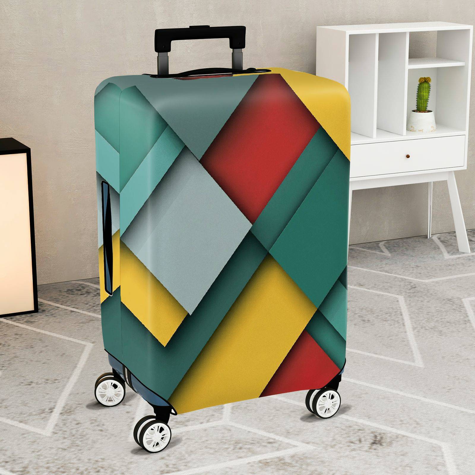 1-Piece Colorful Geometric Abstract Art Modern Unique  Suitcase Luggage Cover, Stretch Protective Sleeve