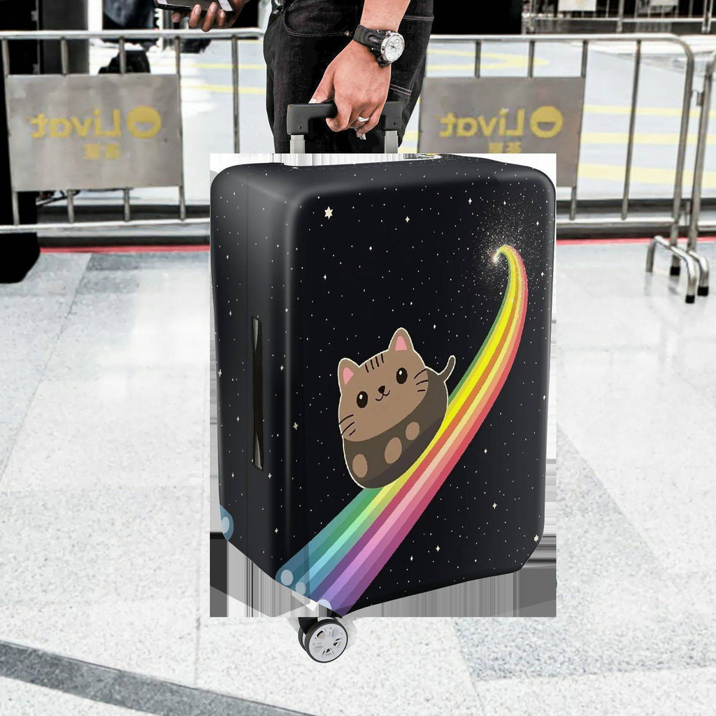 1-Piece Cute Cat Rainbow Galaxy Starry Night Cosmic  Suitcase Luggage Cover, Stretch Protective Sleeve