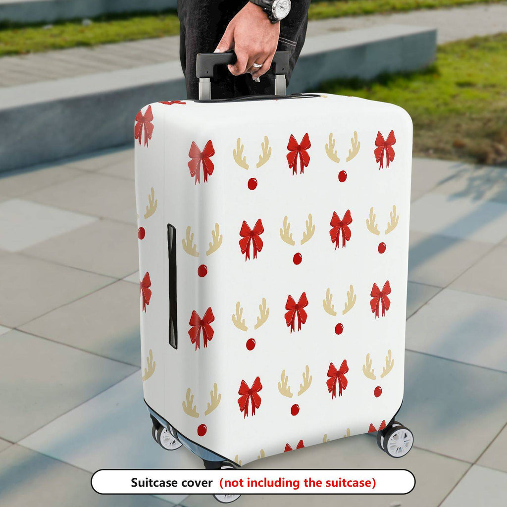 1-Piece Holiday Reindeer Bow Festive Cheerful Joyful  Suitcase Luggage Cover, Stretch Protective Sleeve