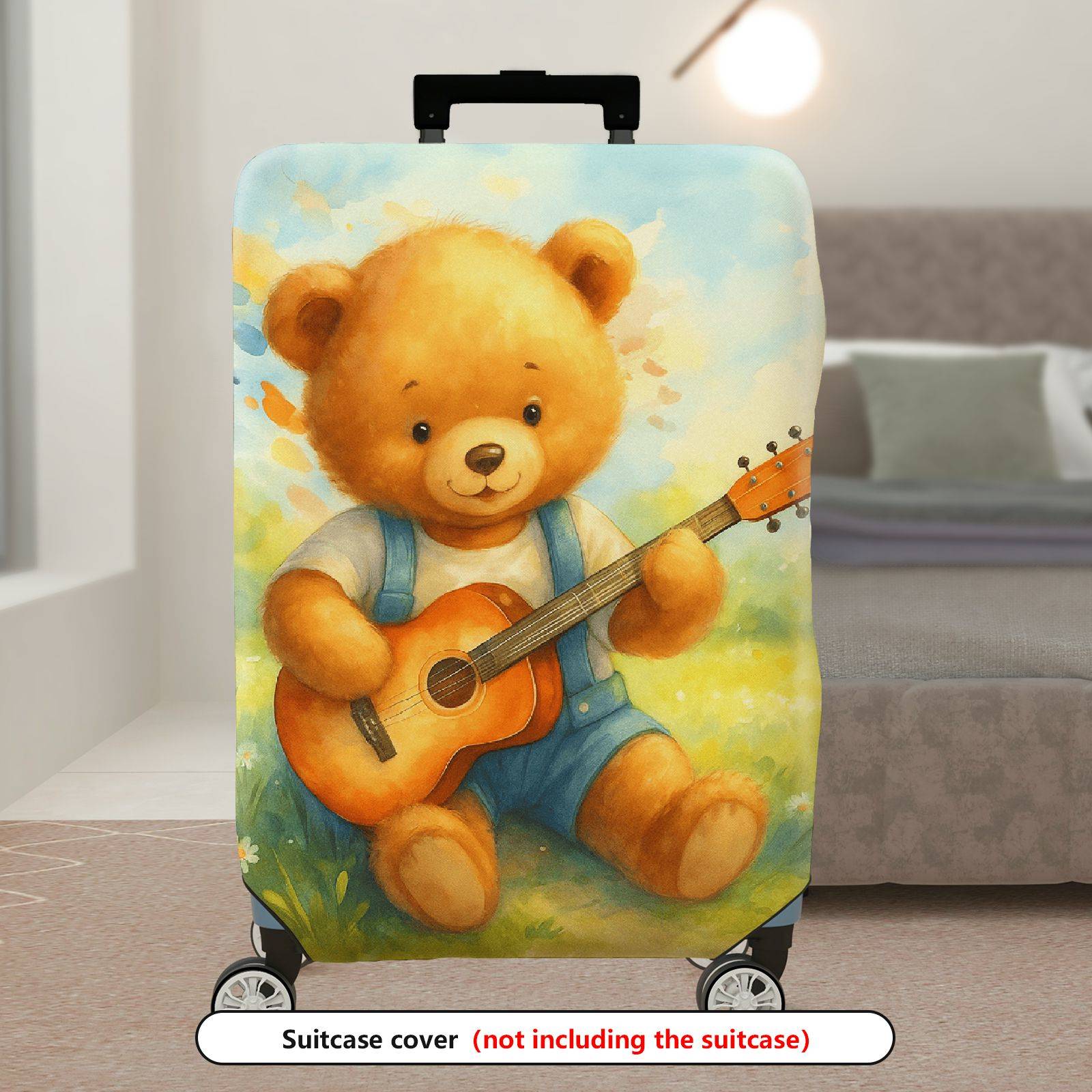 1-Piece Adorable Musical Teddy Bear Art Vintage Nature Travel  Suitcase Luggage Cover, Stretch Protective Sleeve