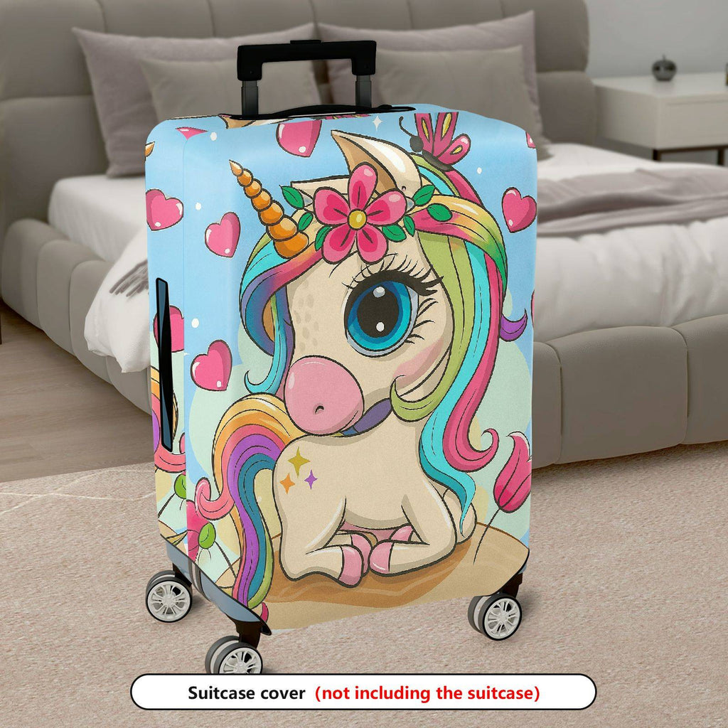 1-Piece Cute Colorful Unicorn Floral Heart Fantasy Rainbow  Suitcase Luggage Cover, Stretch Protective Sleeve