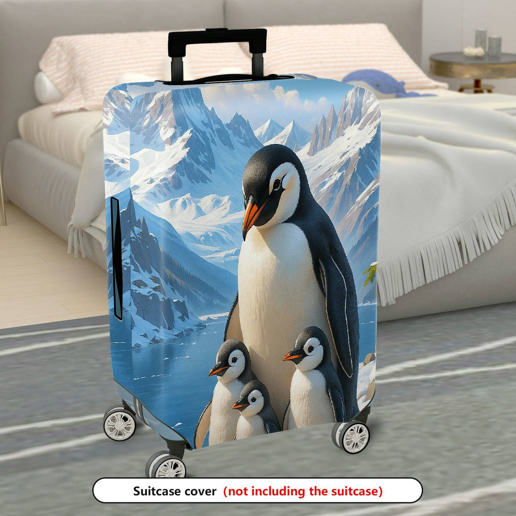 1-Piece Penguin Family Winter Mountain Snow Cute  Suitcase Luggage Cover, Stretch Protective Sleeve