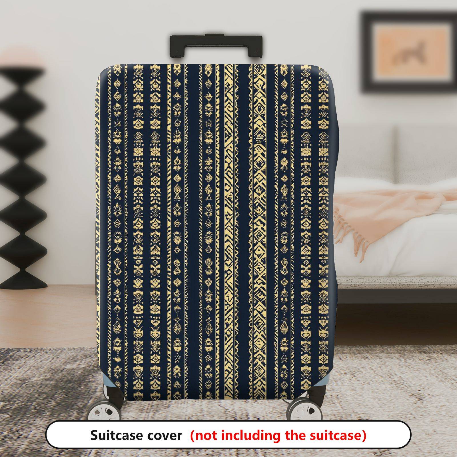 1-Piece Elegant Geometric Pattern Vertical Stripes Blue Gold  Suitcase Luggage Cover, Stretch Protective Sleeve