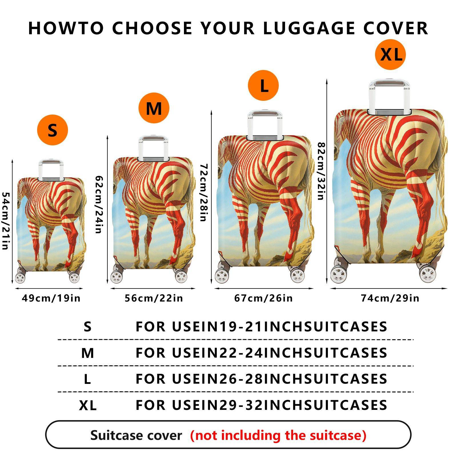 1-Piece Striped Zebra Horse Artistic Vibrant Unique  Suitcase Luggage Cover, Stretch Protective Sleeve