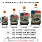 1-Piece American Flag Tank War Airplane Battlefield Fire  Suitcase Luggage Cover, Stretch Protective Sleeve