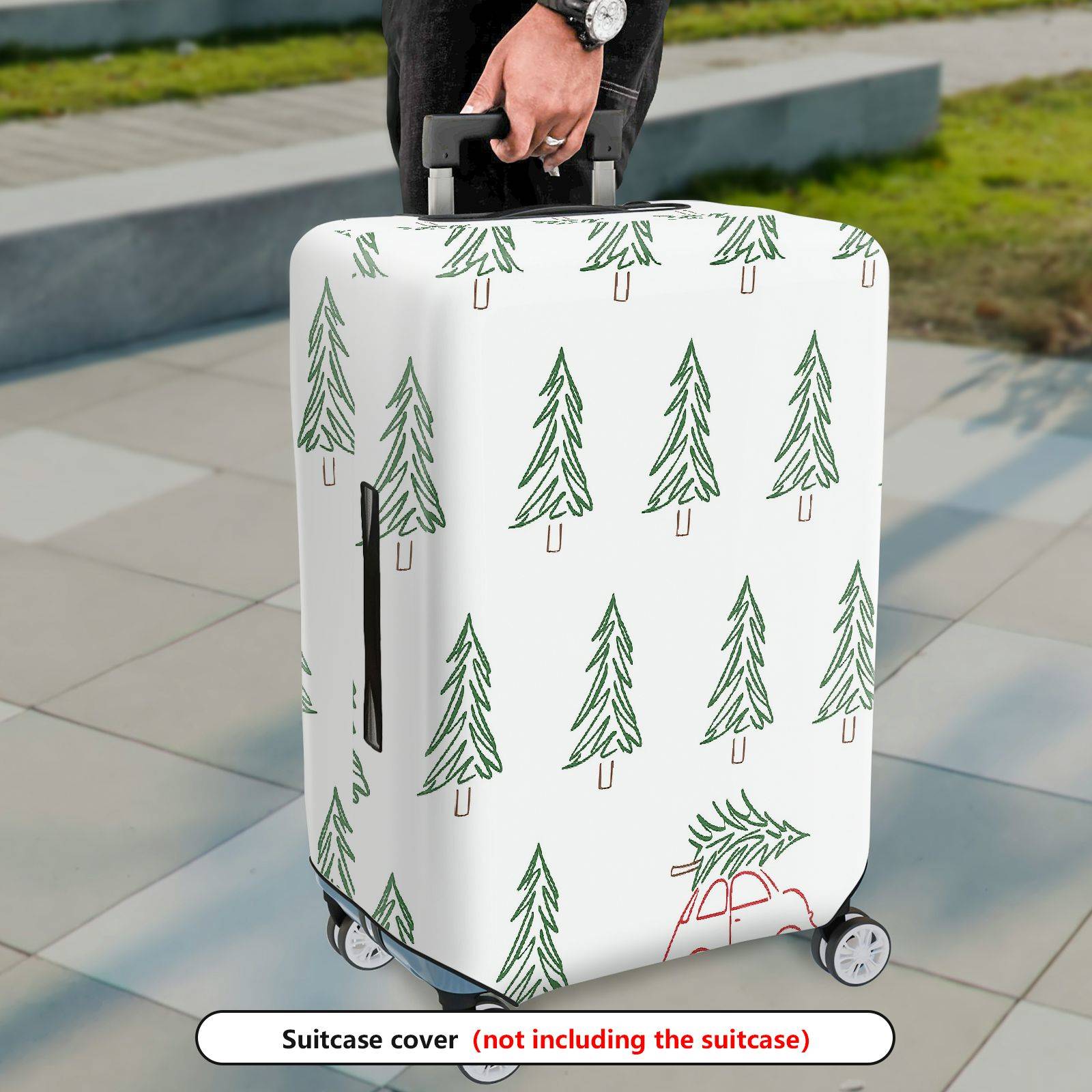1-Piece Green Pine Tree Forest Car Holiday  Suitcase Luggage Cover, Stretch Protective Sleeve