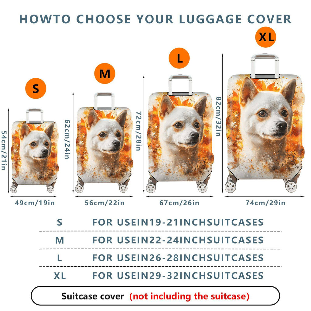1-Piece Cute Dog Autumn Leaves Artistic Abstract Orange  Suitcase Luggage Cover, Stretch Protective Sleeve