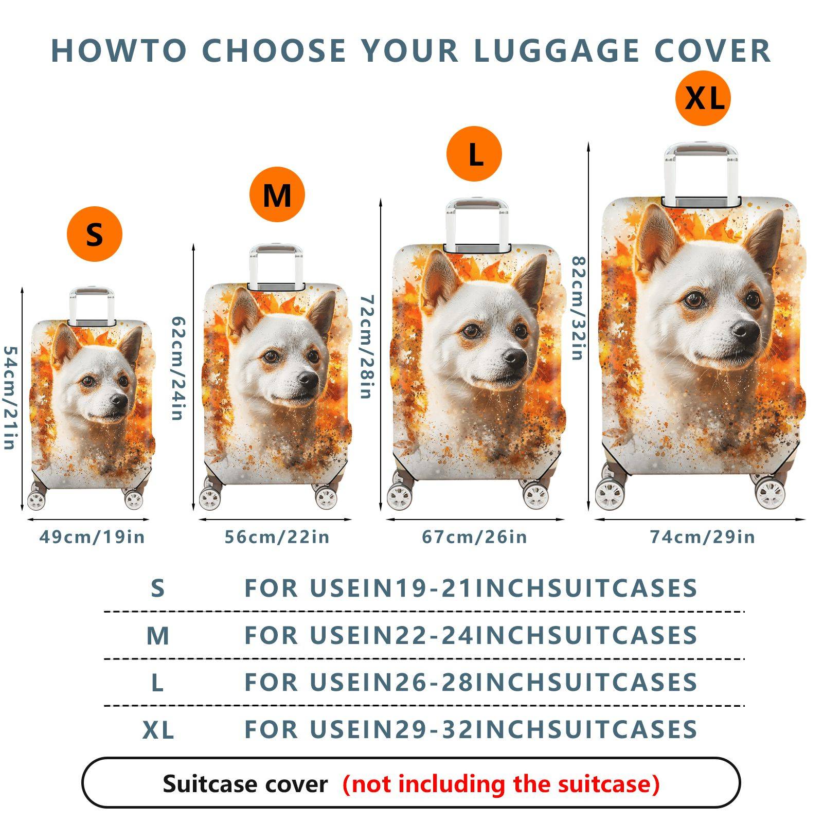 1-Piece Cute Dog Autumn Leaves Artistic Abstract Orange  Suitcase Luggage Cover, Stretch Protective Sleeve