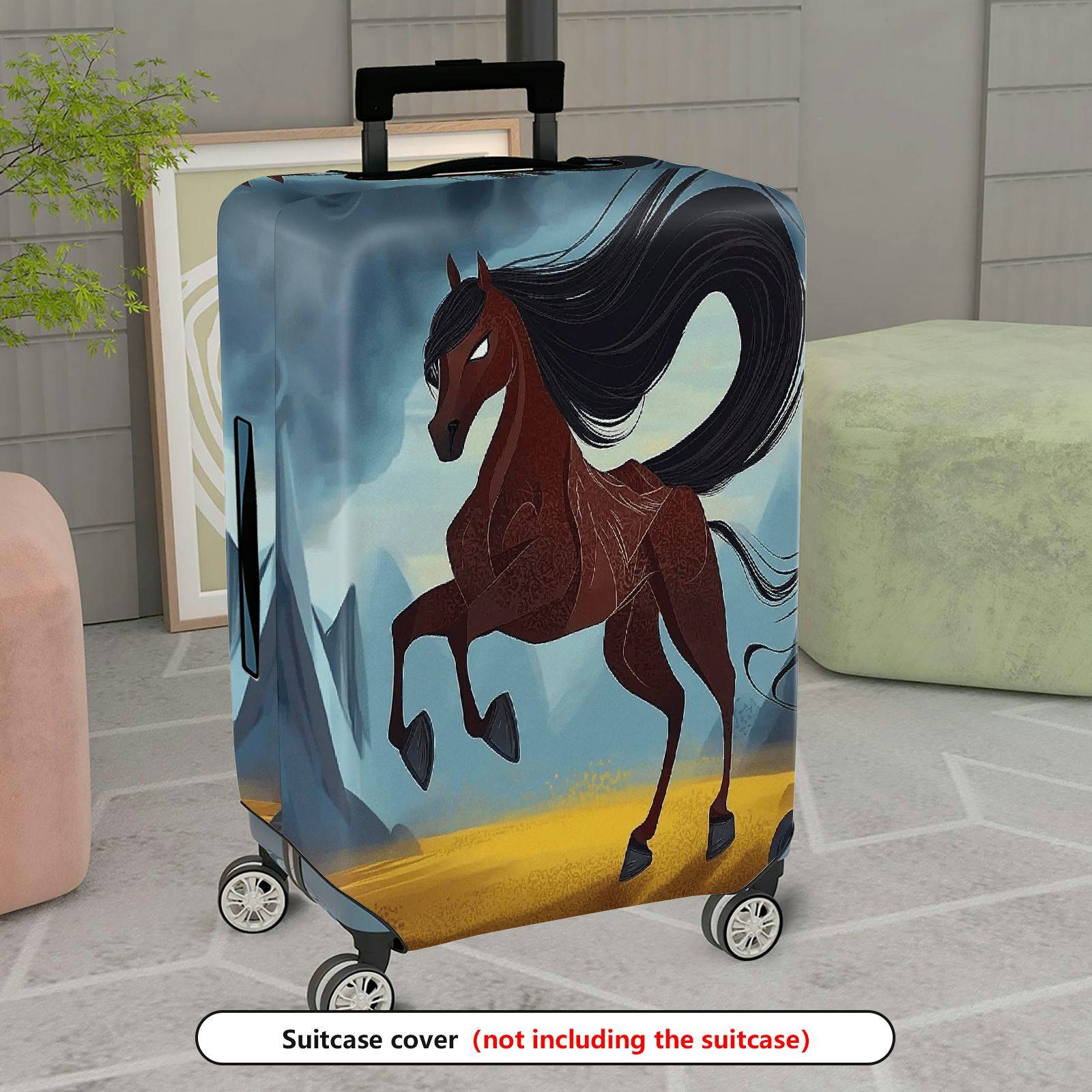 1-Piece Horse Mountains Artistic Nature Aesthetic Inspirational  Suitcase Luggage Cover, Stretch Protective Sleeve