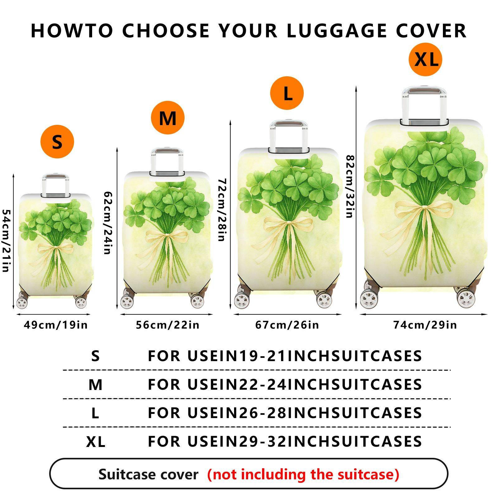 1-Piece Clover Green Floral Ribbon Luck Retro Holiday  Suitcase Luggage Cover, Stretch Protective Sleeve