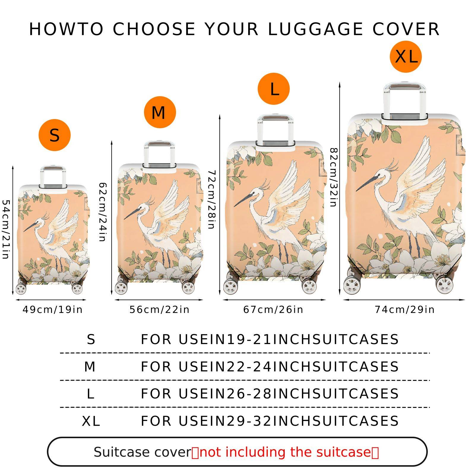 1-Piece Elegant Bird Floral Art  Suitcase Luggage Cover, Stretch Protective Sleeve