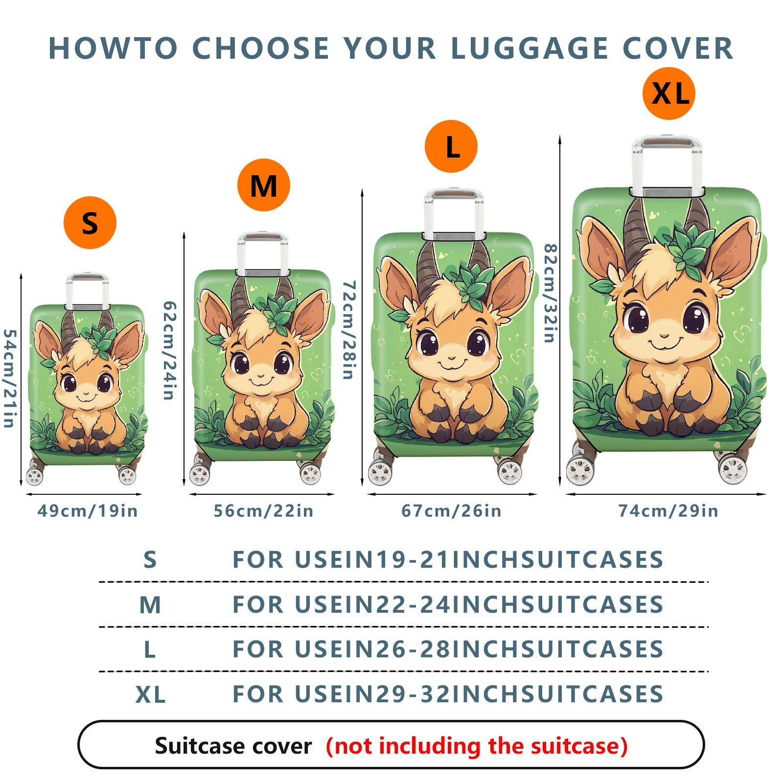 1-Piece Cute  Animal Goat Green Nature Playful Pattern  Suitcase Luggage Cover, Stretch Protective Sleeve