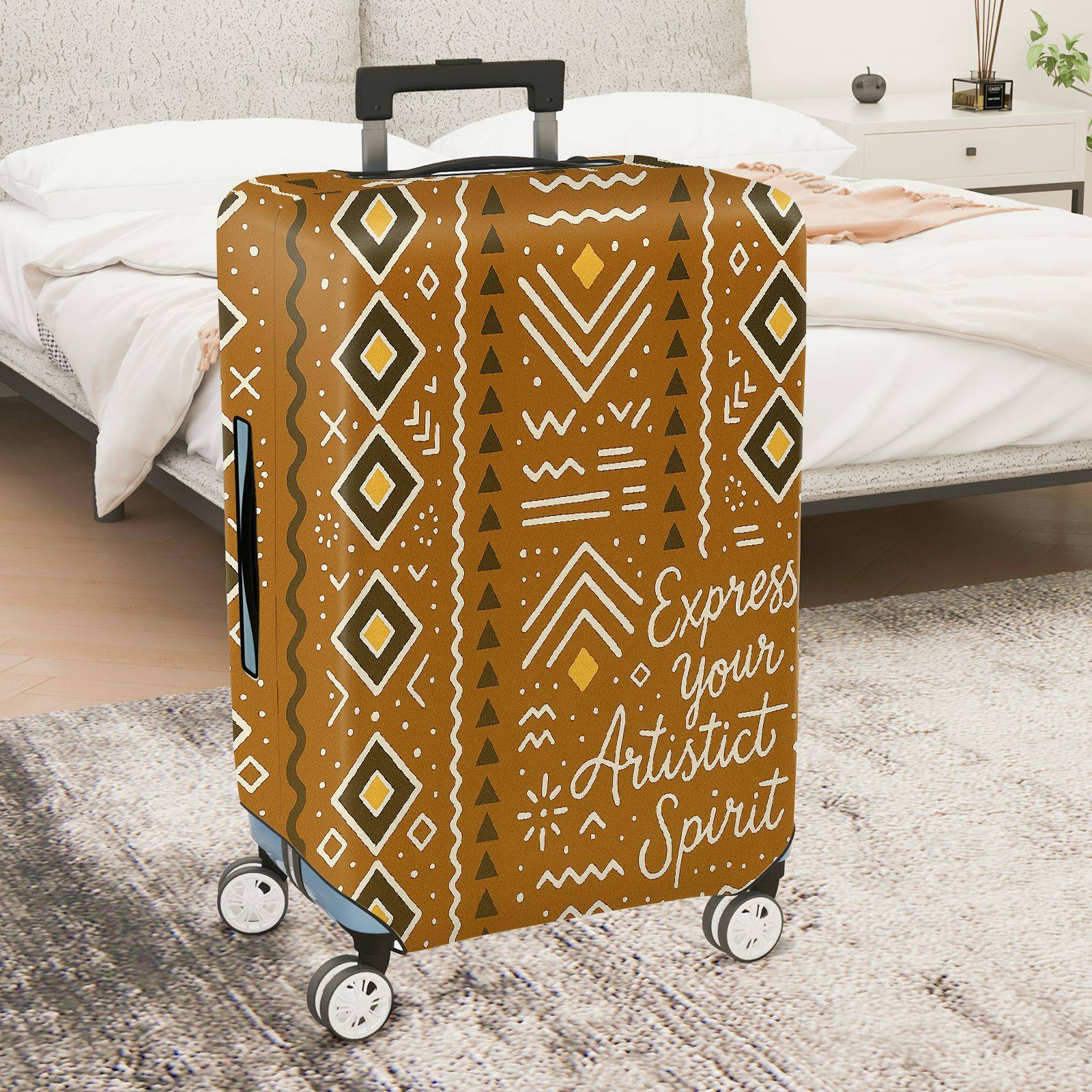 1-Piece Artistic Abstract Geometric Pattern Brown  Suitcase Luggage Cover, Stretch Protective Sleeve