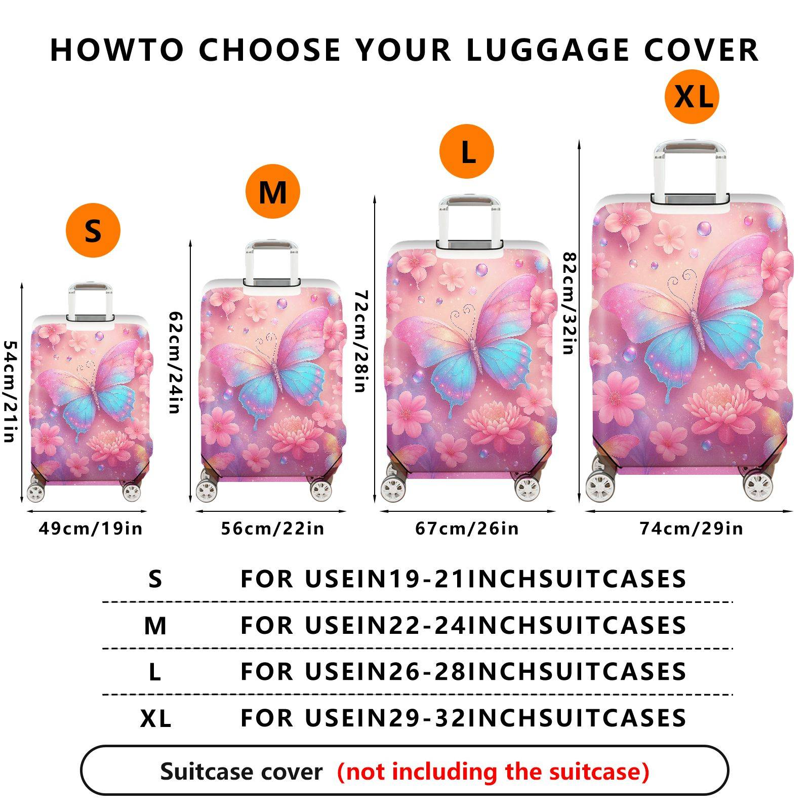 1-Piece Colorful Butterfly Floral Shimmer Watercolor Fantasy  Suitcase Luggage Cover, Stretch Protective Sleeve