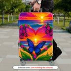 1-Piece Sunset Ocean Heart Butterfly Floral  Suitcase Luggage Cover, Stretch Protective Sleeve