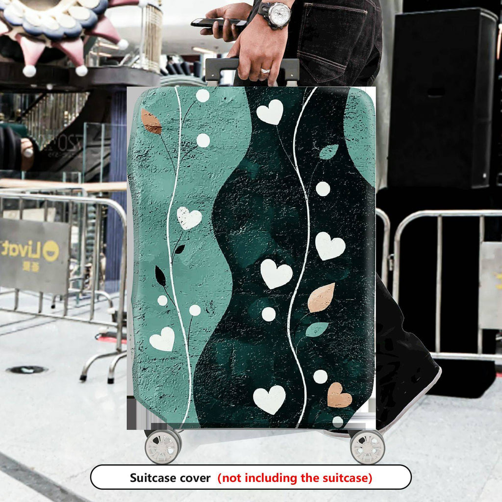 1-Piece Abstract Heart Leaf Artistic Pastel Green Decorative  Suitcase Luggage Cover, Stretch Protective Sleeve
