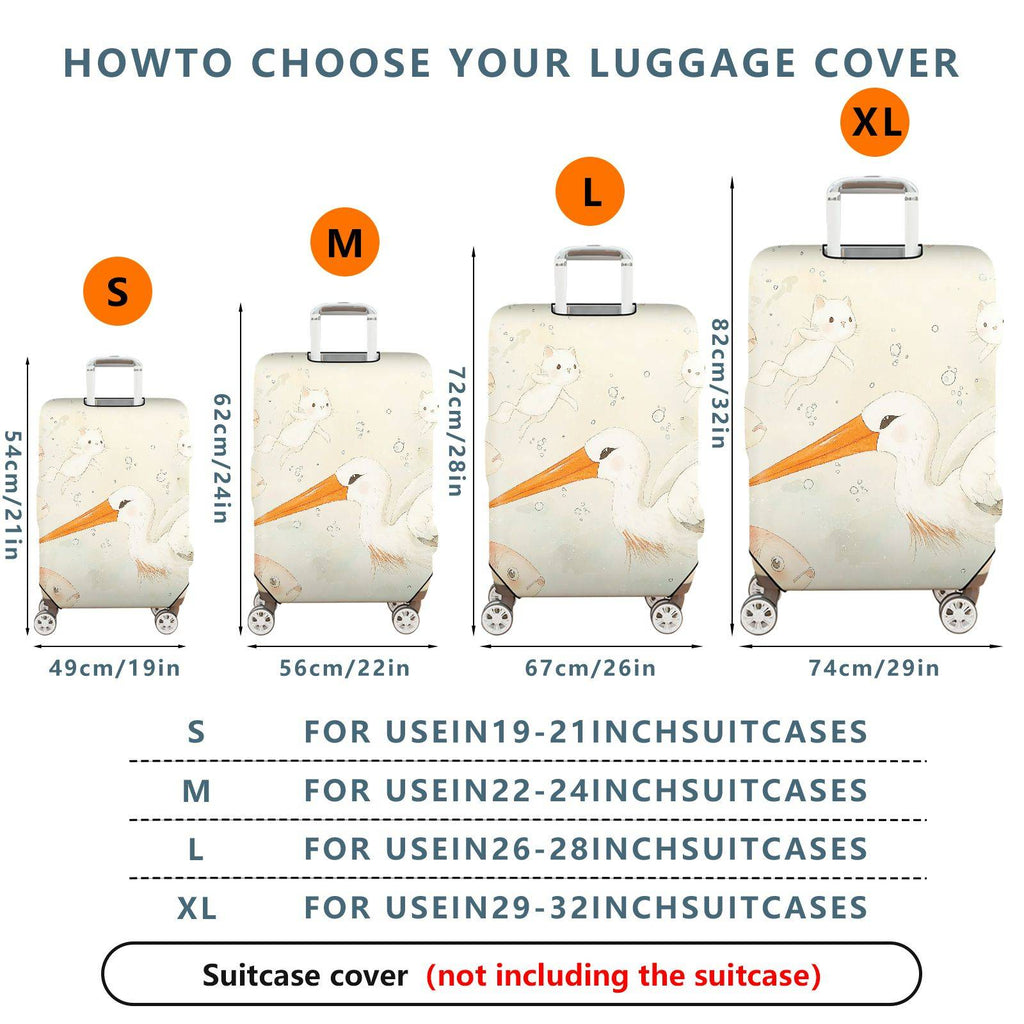 1-Piece Animal Fish Cat Crane Watercolor  Suitcase Luggage Cover, Stretch Protective Sleeve