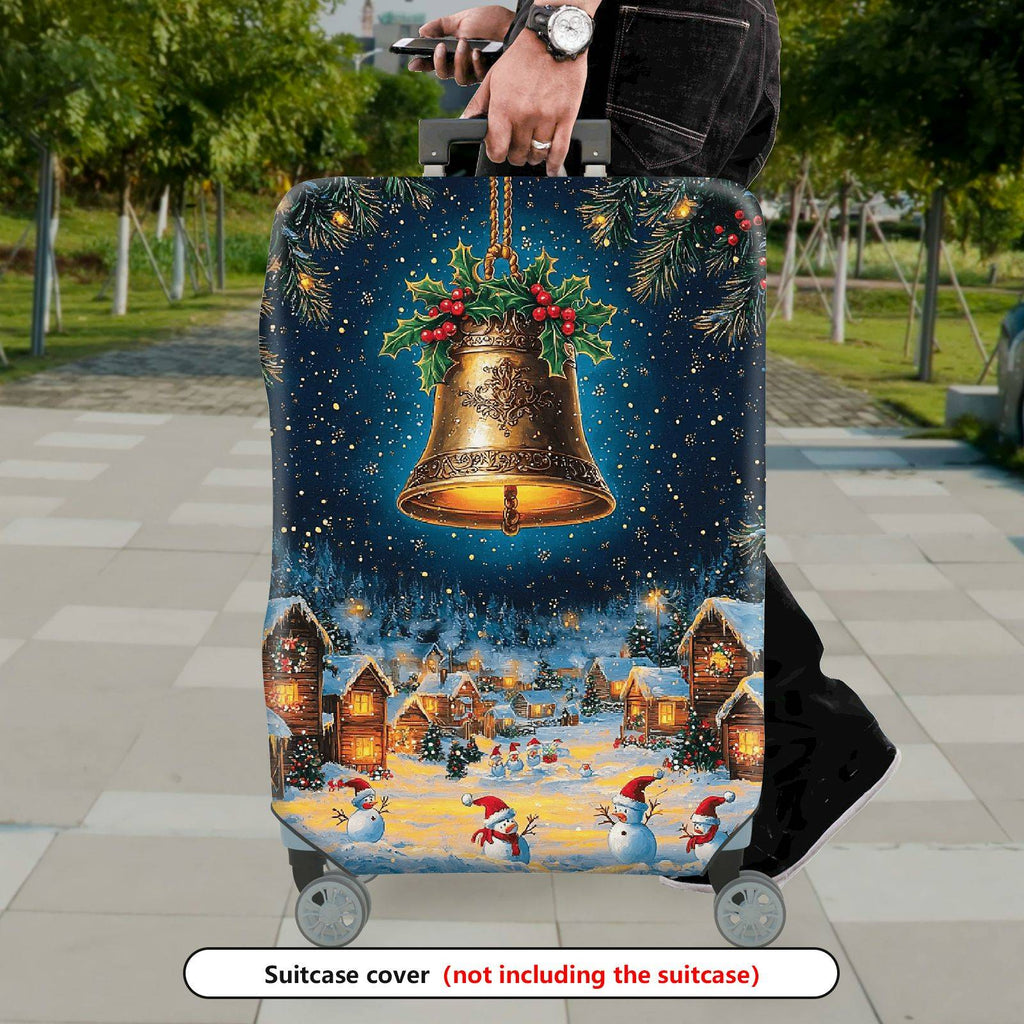 1-Piece Christmas Winter Holiday Bell Snow Village Snowman  Suitcase Luggage Cover, Stretch Protective Sleeve