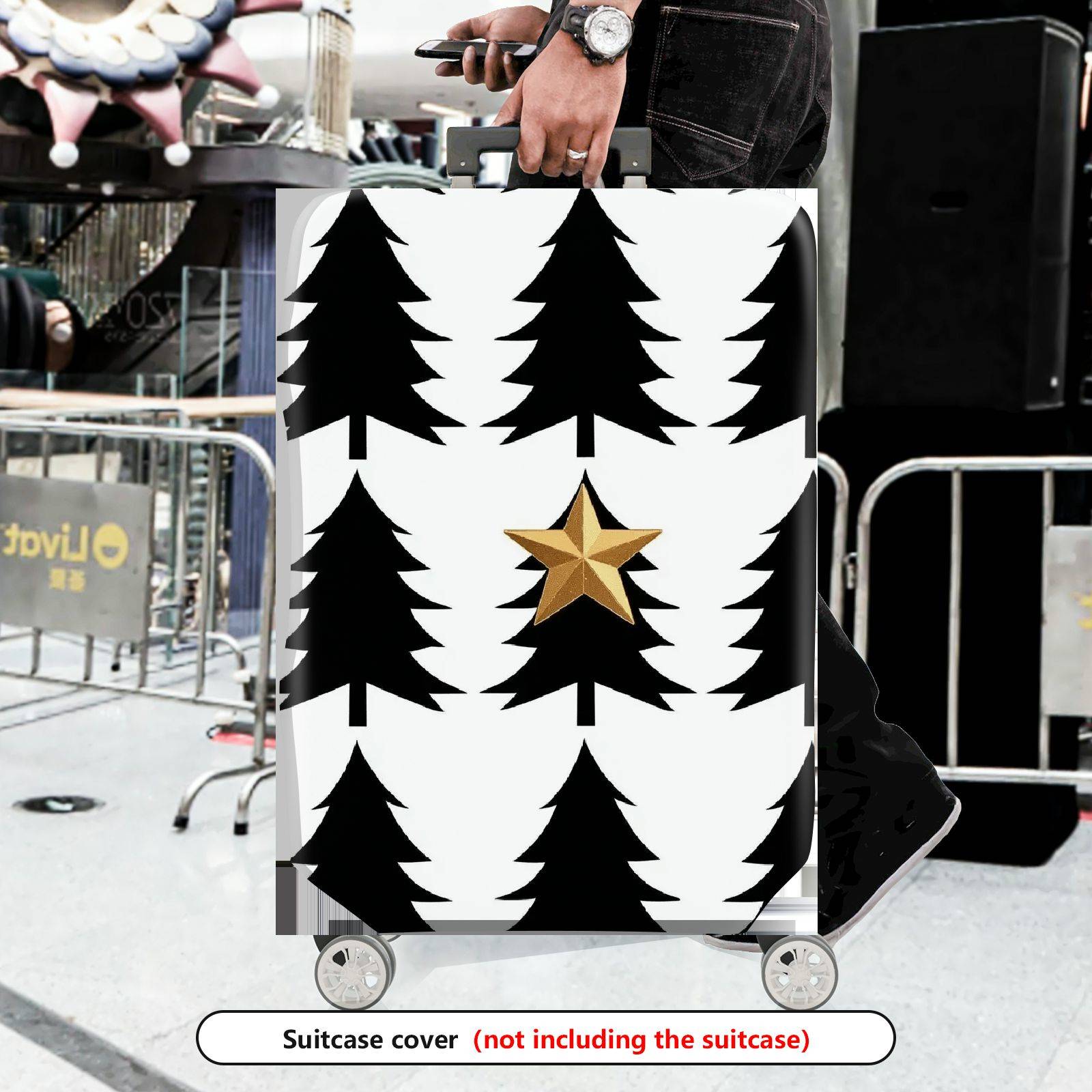 1-Piece Christmas Tree Star Holiday Festive Luggage  Suitcase Luggage Cover, Stretch Protective Sleeve