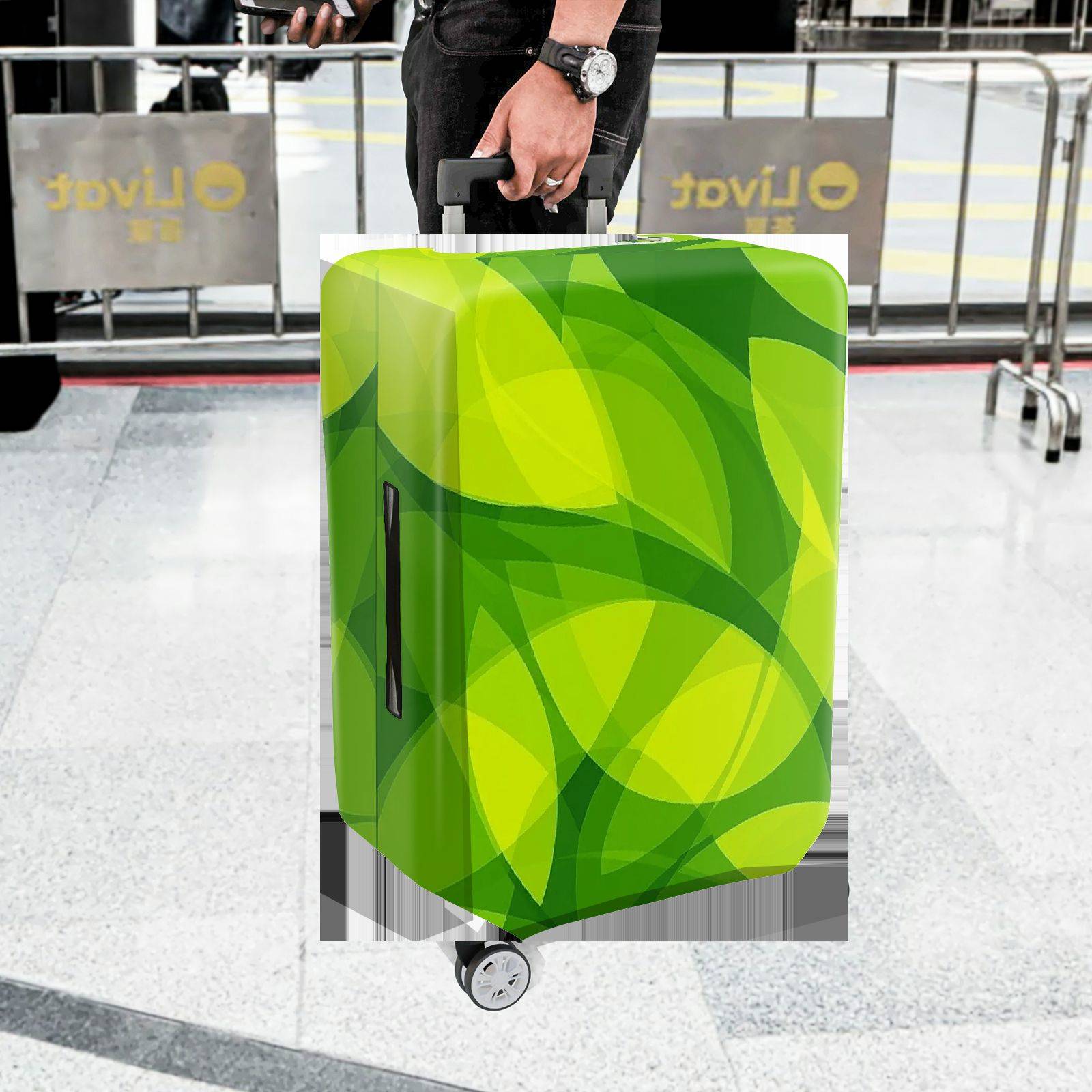 1-Piece Green Abstract Geometric Vibrant Modern Stylish  Suitcase Luggage Cover, Stretch Protective Sleeve