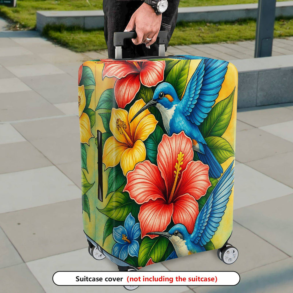 1-Piece Colorful Floral Bird Art Luggage  Suitcase Luggage Cover, Stretch Protective Sleeve