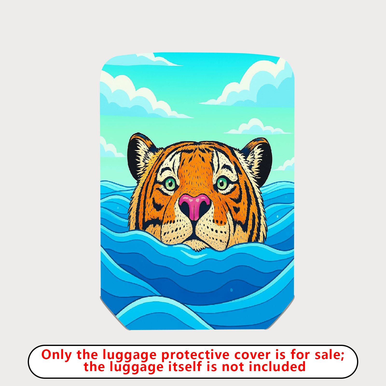 1-Piece Tiger Ocean Waves Sky Clouds Artistic  Suitcase Luggage Cover, Stretch Protective Sleeve