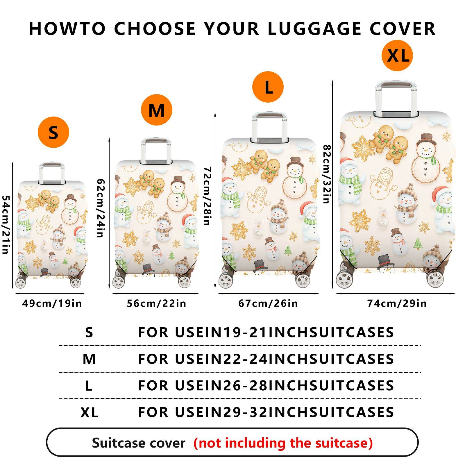 1-Piece Snowman Gingerbread Snowflakes Christmas Holiday  Suitcase Luggage Cover, Stretch Protective Sleeve