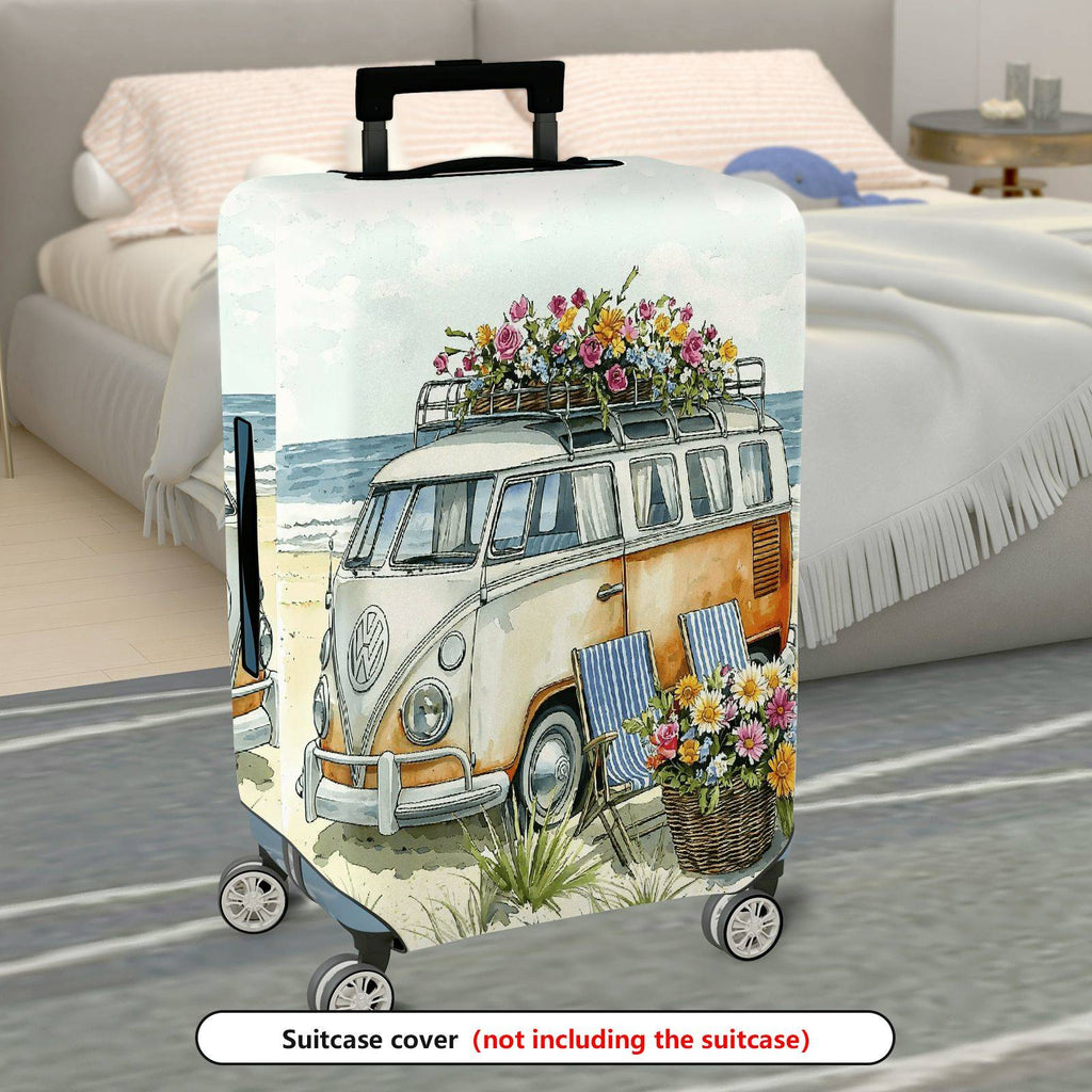 1-Piece Floral Beach Van Retro Nature Colorful  Suitcase Luggage Cover, Stretch Protective Sleeve