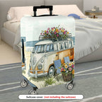 1-Piece Floral Beach Van Retro Nature Colorful  Suitcase Luggage Cover, Stretch Protective Sleeve