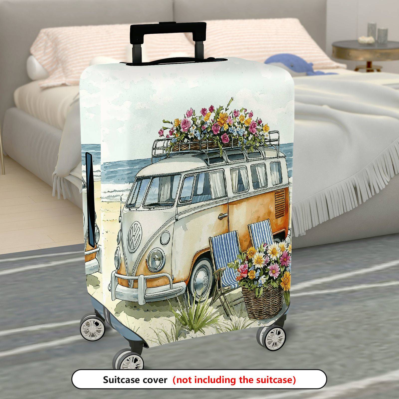 1-Piece Floral Beach Van Retro Nature Colorful  Suitcase Luggage Cover, Stretch Protective Sleeve