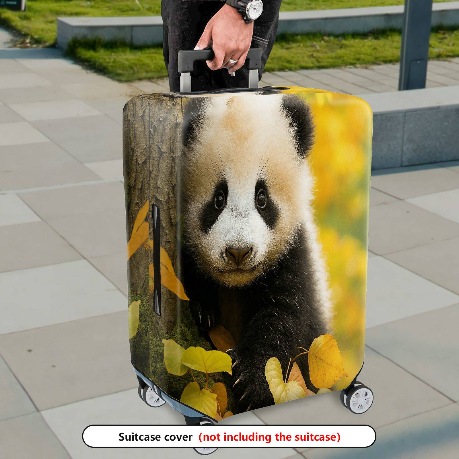 1-Piece Panda Autumn Leaves Nature Wildlife Cute  Suitcase Luggage Cover, Stretch Protective Sleeve