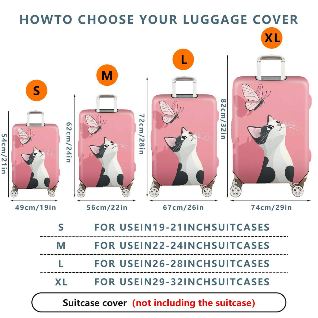 1-Piece Pink Cat Butterfly Cute Whimsical Fun  Suitcase Luggage Cover, Stretch Protective Sleeve