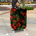 1-Piece Red Green Tropical Leaf Floral Jungle  Suitcase Luggage Cover, Stretch Protective Sleeve