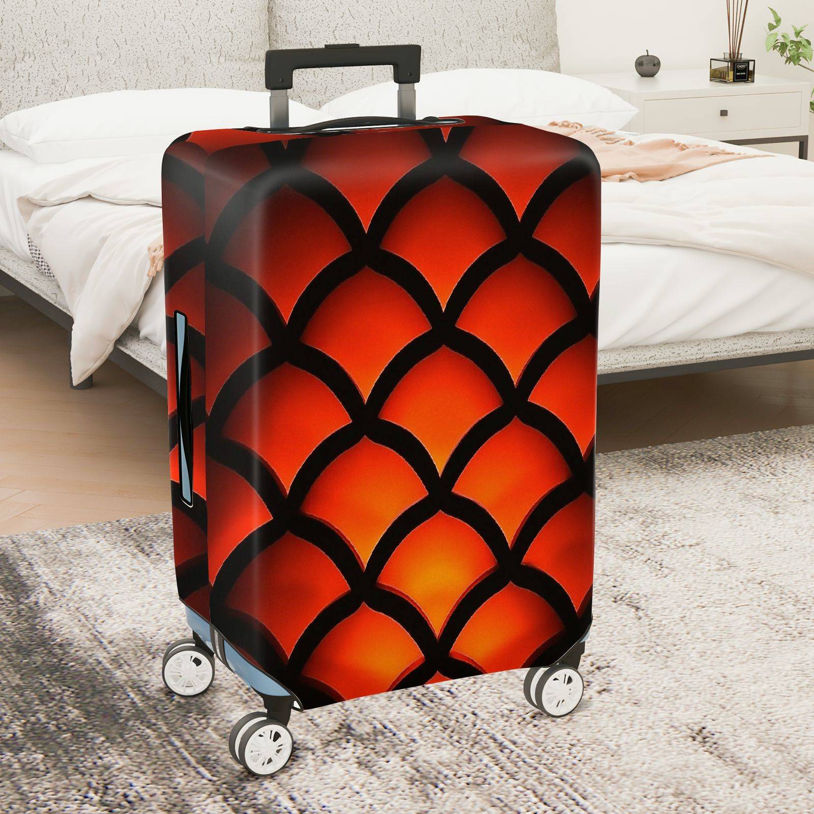 1-Piece Orange Black Geometric Abstract Modern Bold  Suitcase Luggage Cover, Stretch Protective Sleeve