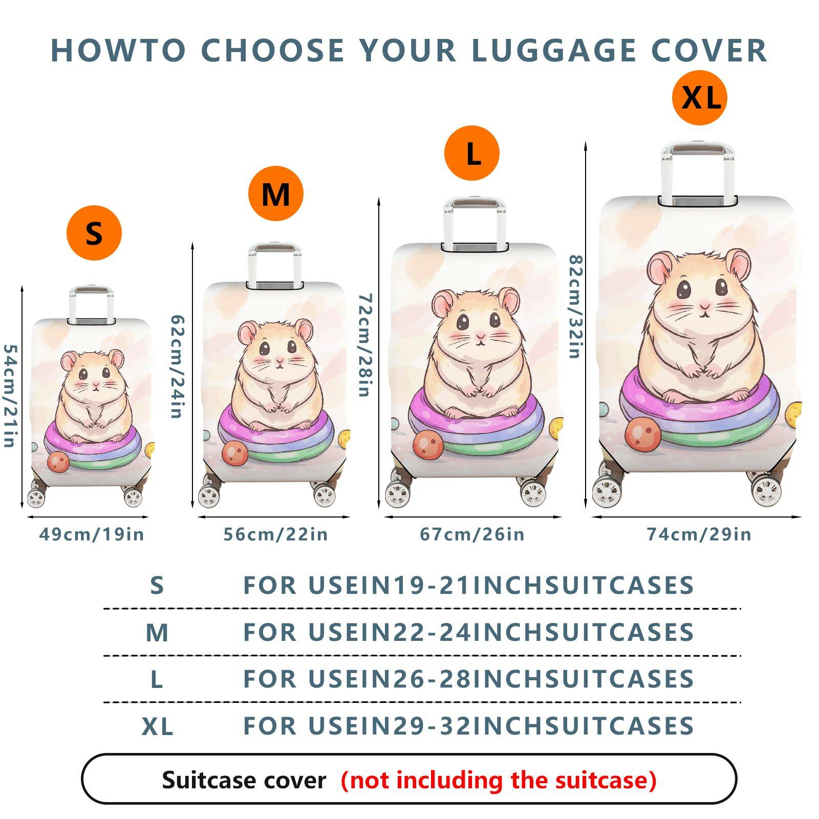 1-Piece Cute  Hamster Pattern Colorful Playful Fun  Suitcase Luggage Cover, Stretch Protective Sleeve