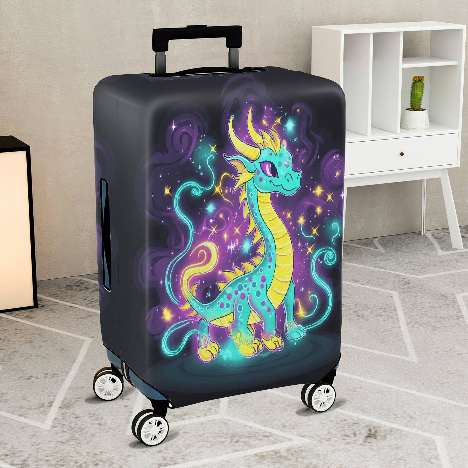 1-Piece Fantasy Dragon Starry Night Cosmic Colorful Magical  Suitcase Luggage Cover, Stretch Protective Sleeve