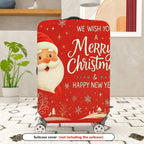 1-Piece Red Christmas Santa Snowflake New Year Holiday  Suitcase Luggage Cover, Stretch Protective Sleeve