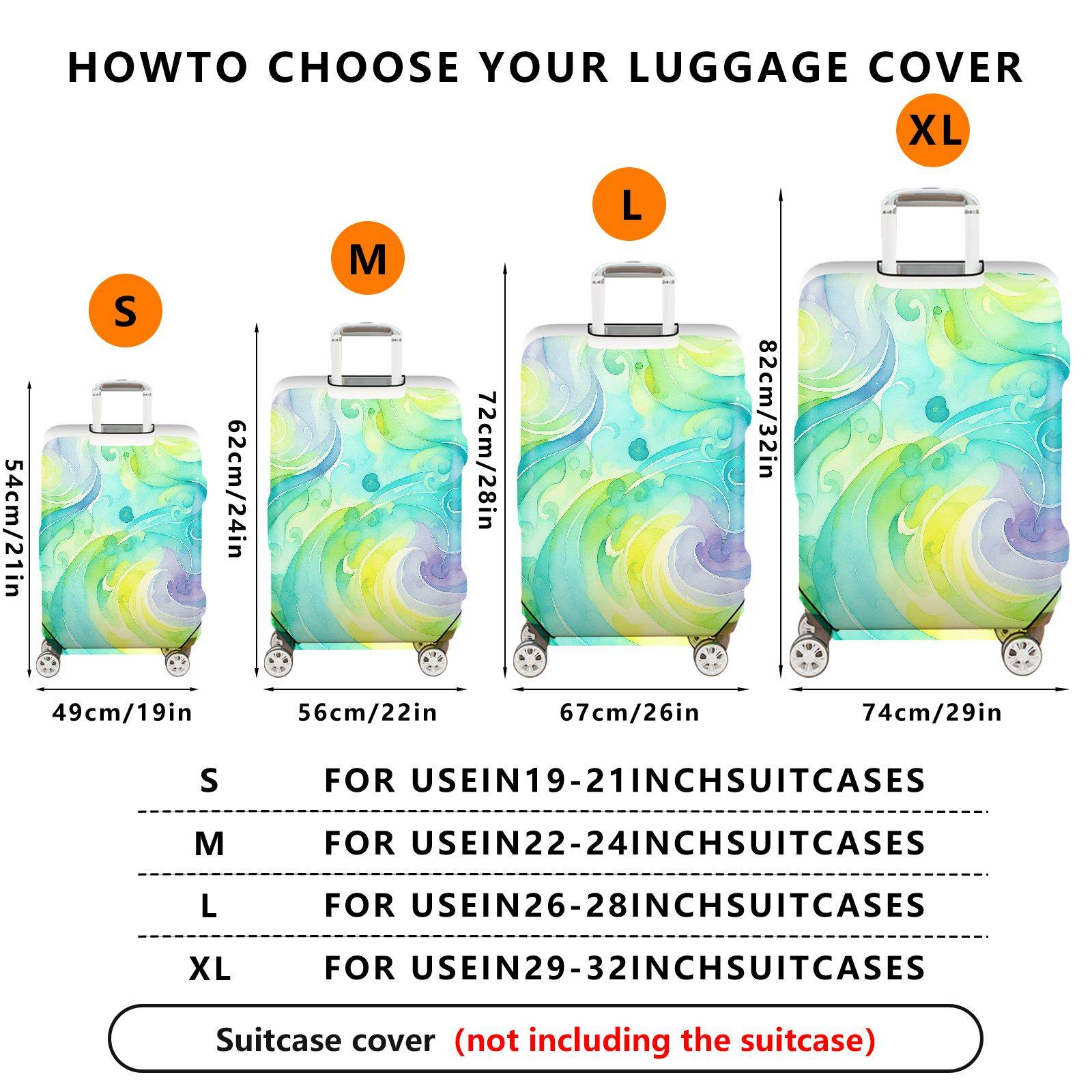 1-Piece Abstract Colorful Artistic Swirl Watercolor Pattern  Suitcase Luggage Cover, Stretch Protective Sleeve