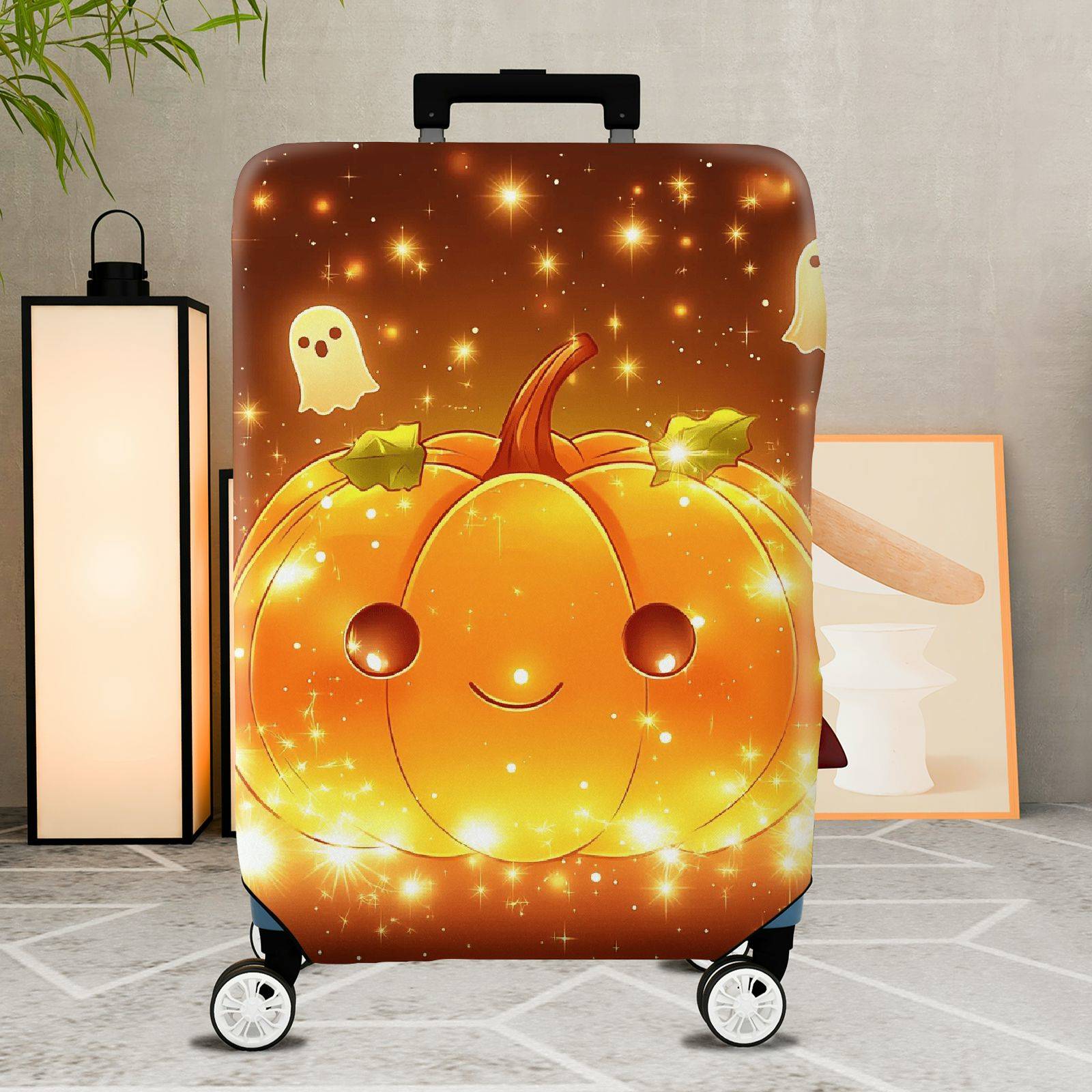 1-Piece Pumpkin Ghost Cute Sparkle Halloween  Suitcase Luggage Cover, Stretch Protective Sleeve