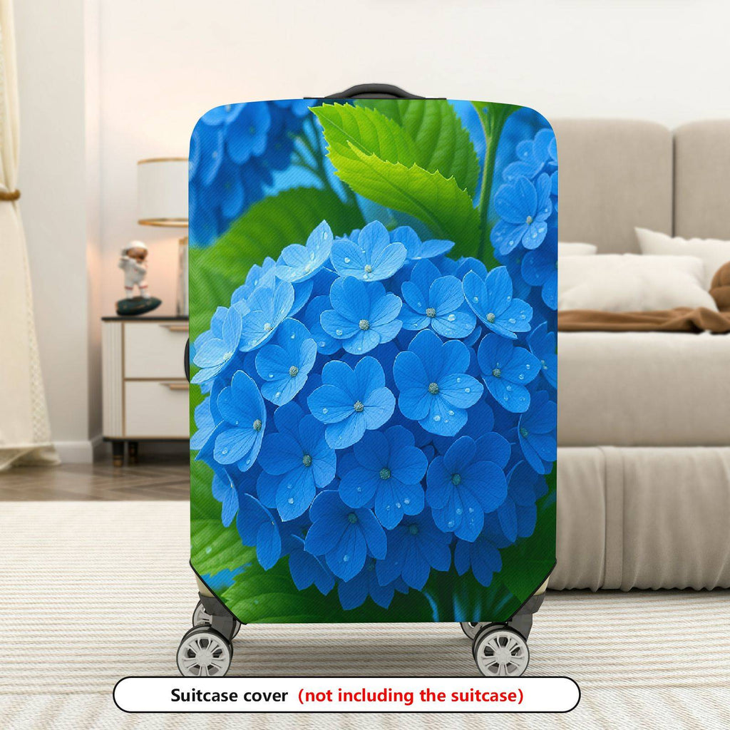 1-Piece Blue Floral Green Leaf Nature Hydrangea Elegant  Suitcase Luggage Cover, Stretch Protective Sleeve