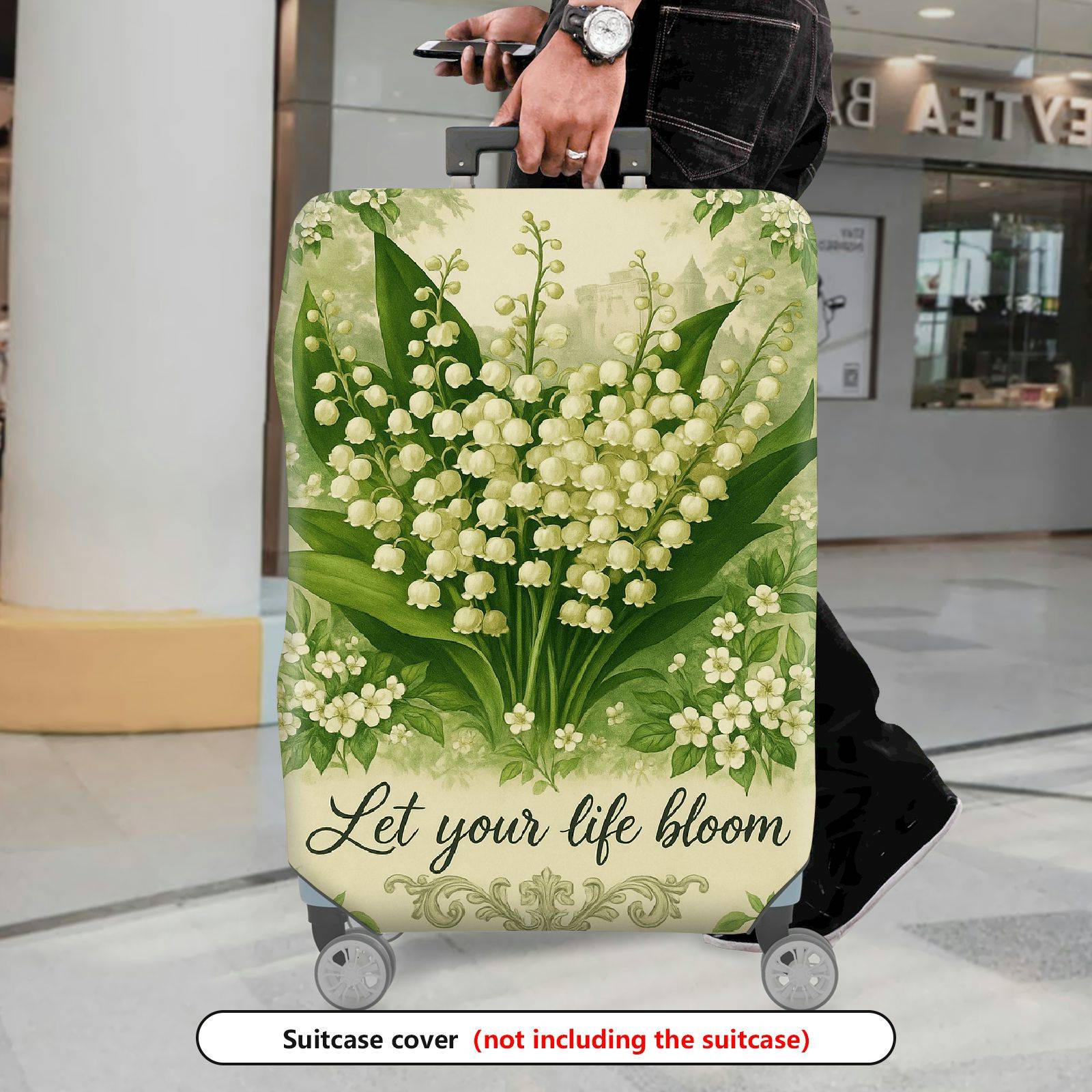 1-Piece Floral Blossom Green Nature Botanical Inspirational Quote  Suitcase Luggage Cover, Stretch Protective Sleeve
