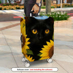 1-Piece Black Cat Sunflower Nature Art Cute Animal  Suitcase Luggage Cover, Stretch Protective Sleeve