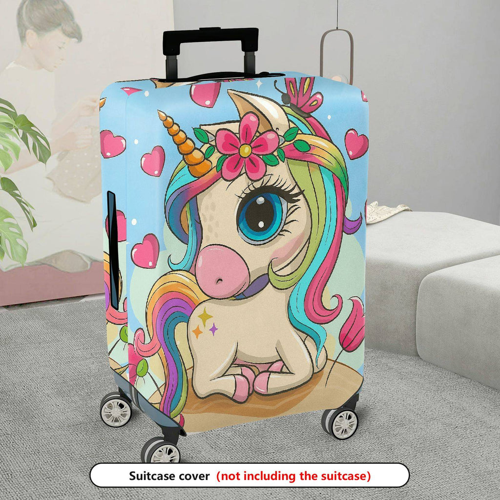1-Piece Cute Colorful Unicorn Floral Heart Fantasy Rainbow  Suitcase Luggage Cover, Stretch Protective Sleeve
